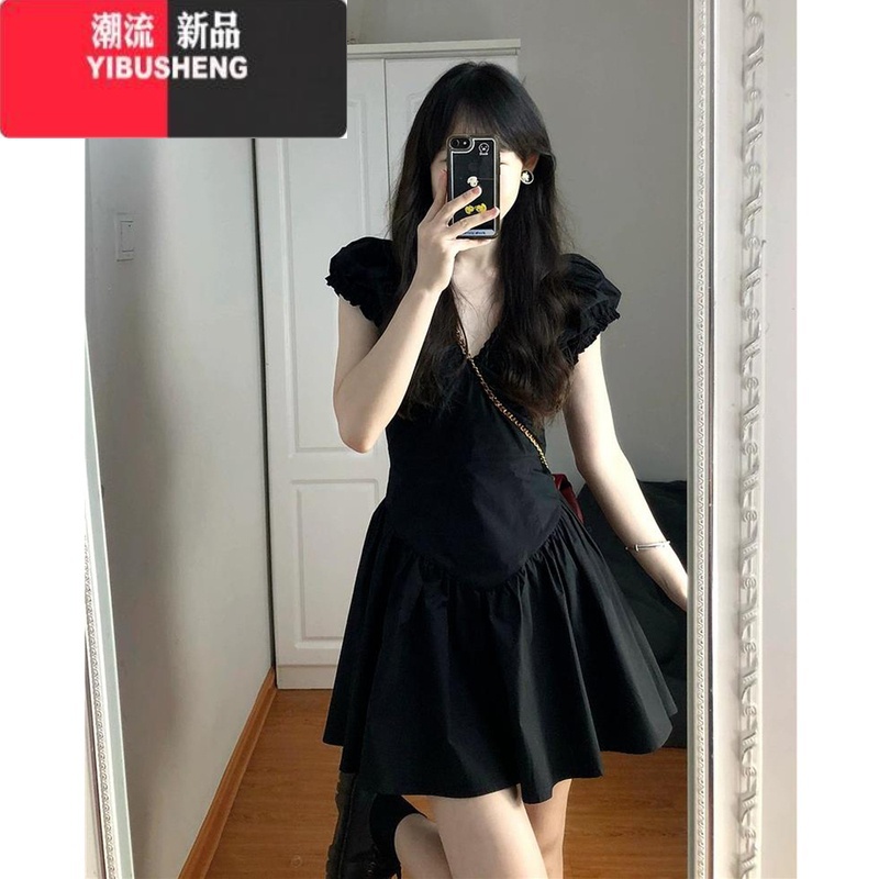 YIBUSHENGv领黑色连衣裙女裙子季短裙茶歇法式高级感气质显瘦短款小个子高清大图