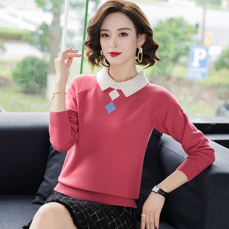 免费试穿 春秋季纯色衬衫领装饰羊绒衫女春秋装新款职业打底羊毛衫保暖毛衣女装少女专柜正品女士毛衣高端羊绒衫年轻漂亮打底衫女高清大图