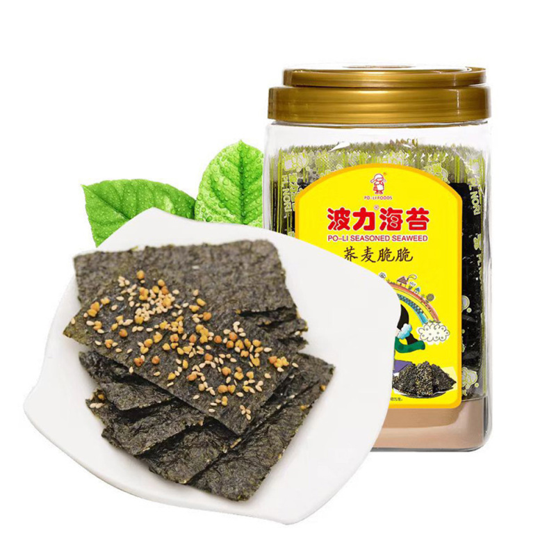 波力 海苔荞麦夹心脆+虾皮夹心脆 96g (约96包)紫菜脆片海苔儿童休闲食品