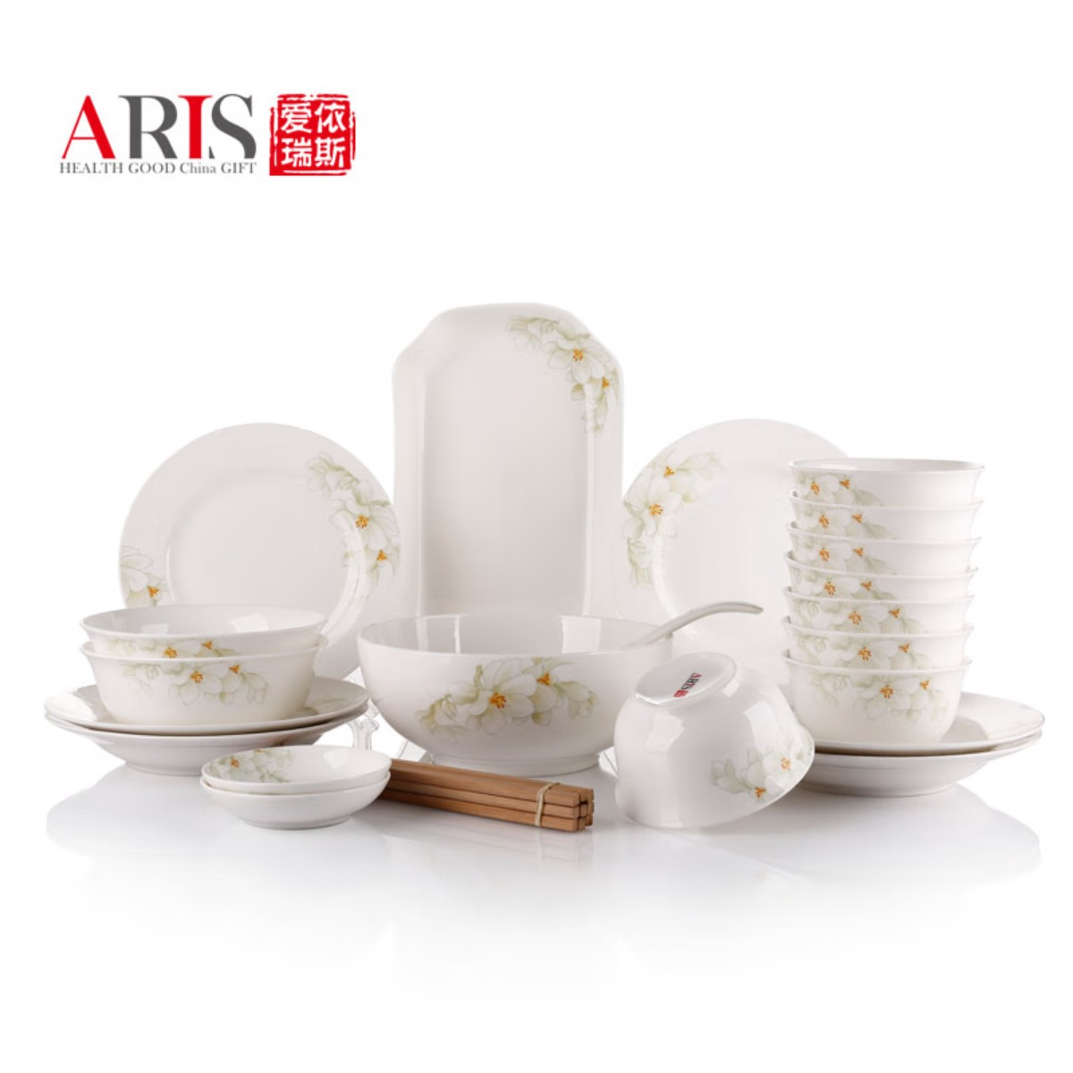 爱依瑞斯陶瓷餐具 AS-D3901H白玉兰 39头高清大图