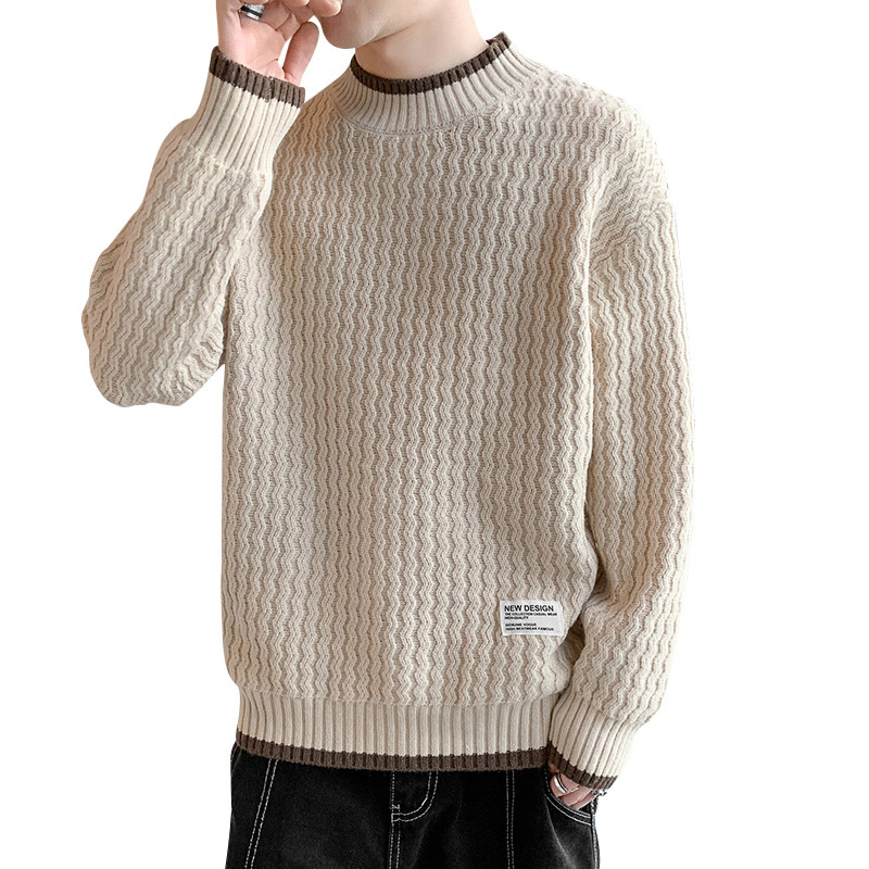 南极人波浪纹毛衣男士秋冬季新款潮牌内搭假两件针织衫毛线衣服男