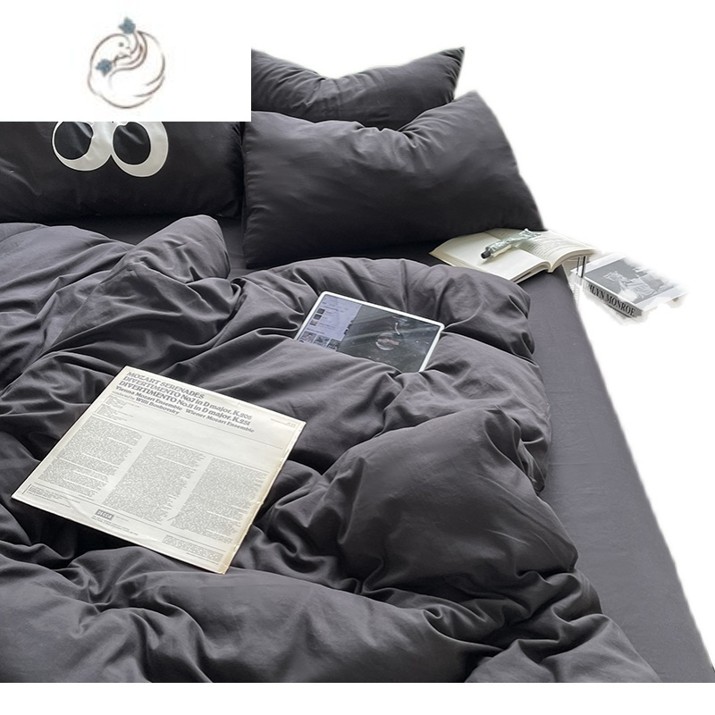 舒适主义ins纯色水洗棉四件套简约灰色男生被套罩床笠单人宿舍床上三