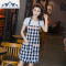 韩版格子时尚围裙防水防油厨房可爱公主棉麻成人女创意围腰围裙 三维工匠