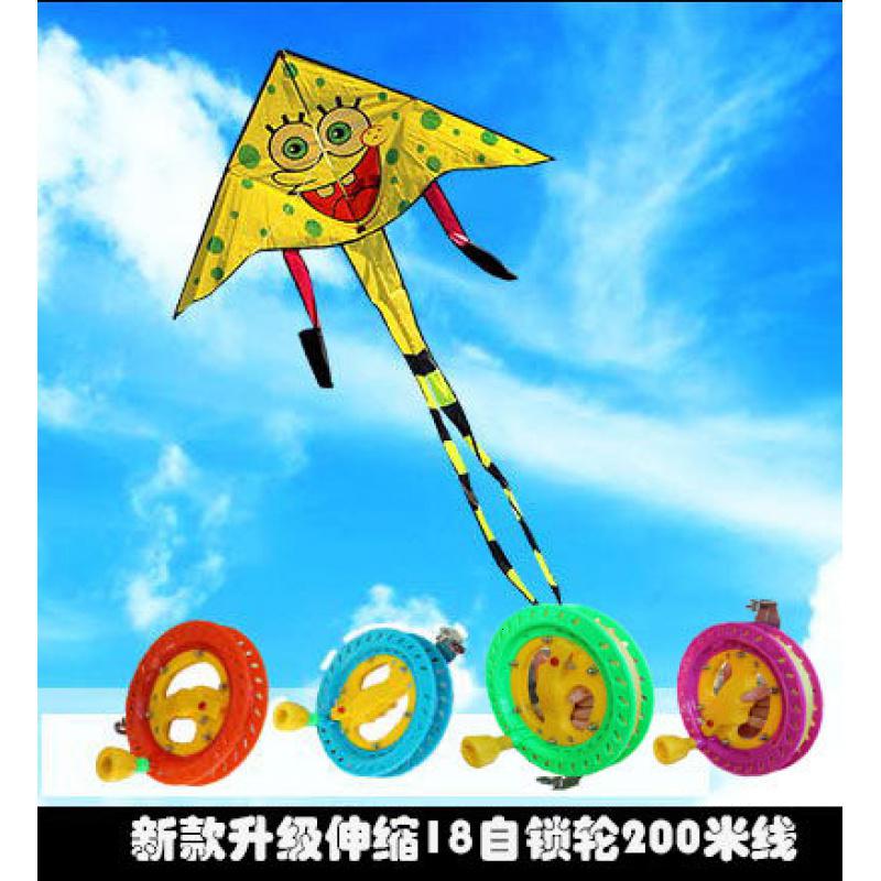 潍坊风筝卡通儿童成人风筝微风易飞风筝线轮海绵宝宝风筝创意 三维工匠 长尾海绵宝宝+18伸缩轮200米颜色随机高清大图