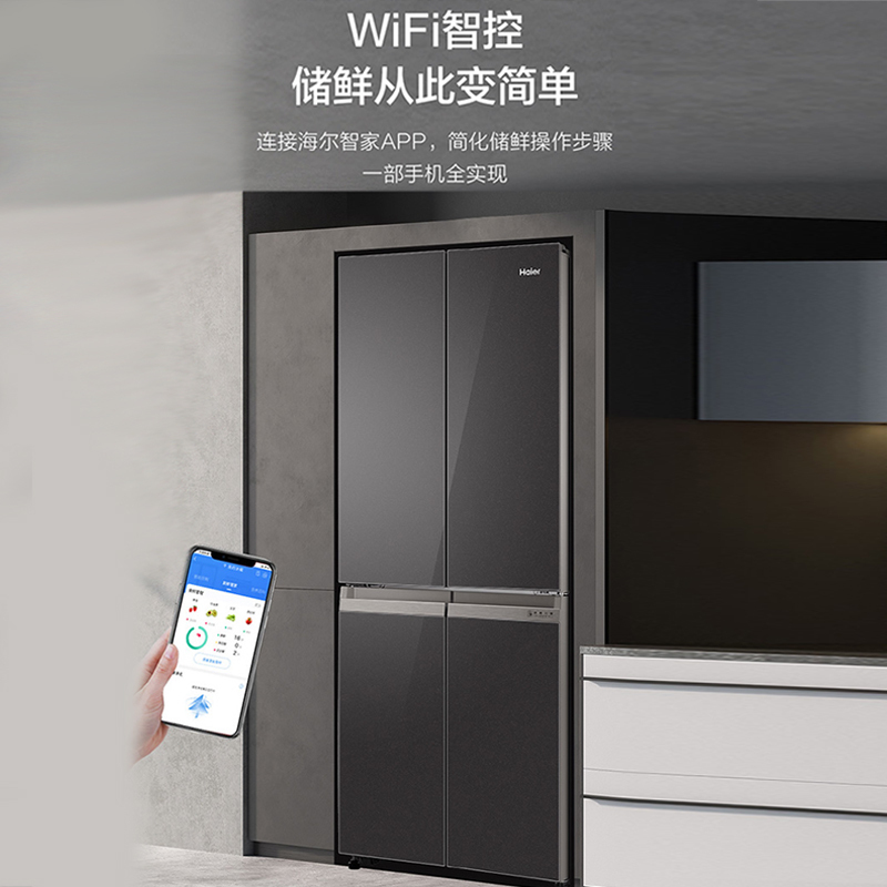 海尔(Haier)406升十字对开门超薄嵌入冰箱 彩晶面板 DEO净味养鲜 家用 BCD-406WLHTDEDSLU1高清大图