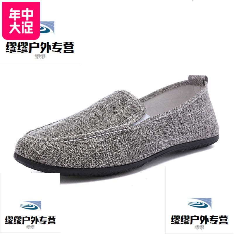 夏季亚麻布鞋男鞋子一脚蹬懒人鞋韩版潮流休闲鞋透气豆豆帆布潮鞋图片