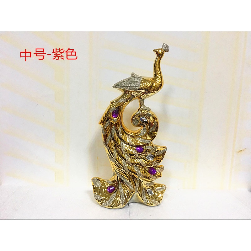 欧式凤凰小饰品创意陶瓷工艺品结婚家居客厅孔雀摆件玄关收纳袋 三维工匠 小号-宝蓝色