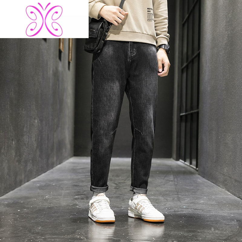 裤男宽松秋款2020新款裤子加绒加厚潮流百搭男士休闲哈伦长裤牛仔裤男