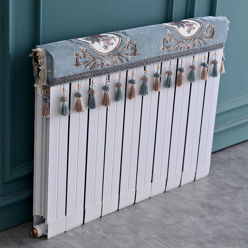 欧式暖气片罩装饰罩子布艺防尘套老式遮挡盖布遮挡帘保护套卫生间 清歌蓝色 长度60cm*厚度10cm*高度(含穗)20cm