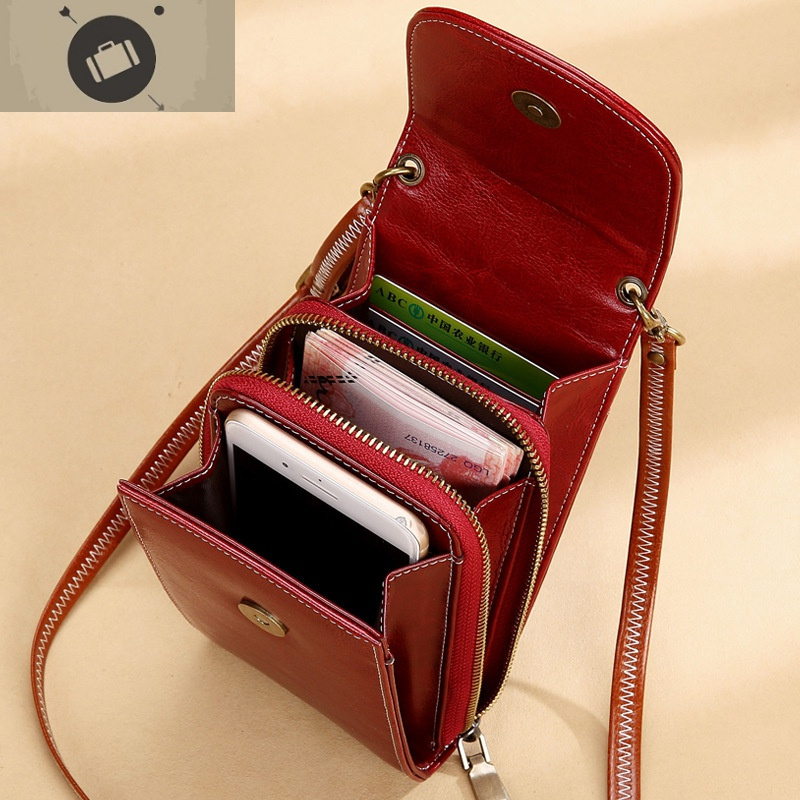 手机包女士真皮斜挎包迷你小包包牛皮时尚韩版复古女式多功能小包艾狄