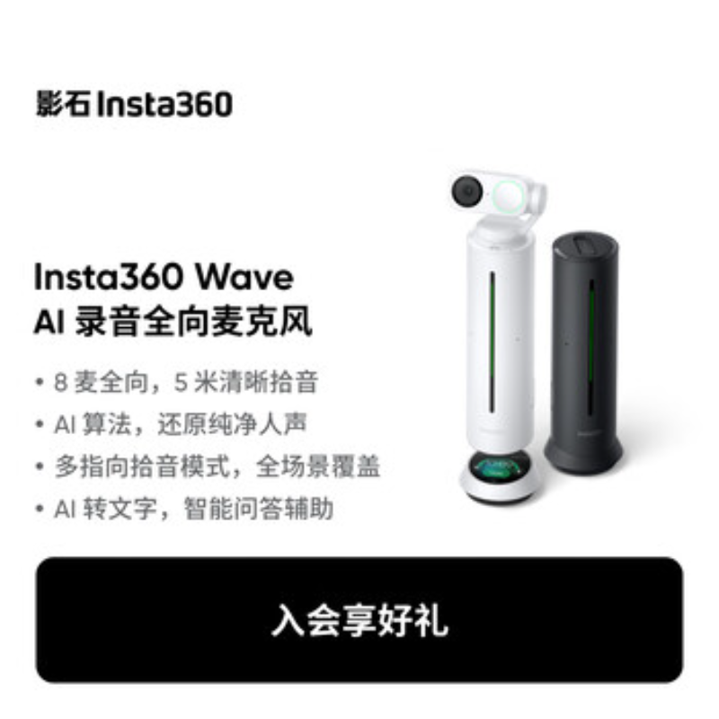 影石(Insta360) 麦克风Wave 石墨黑标准套装