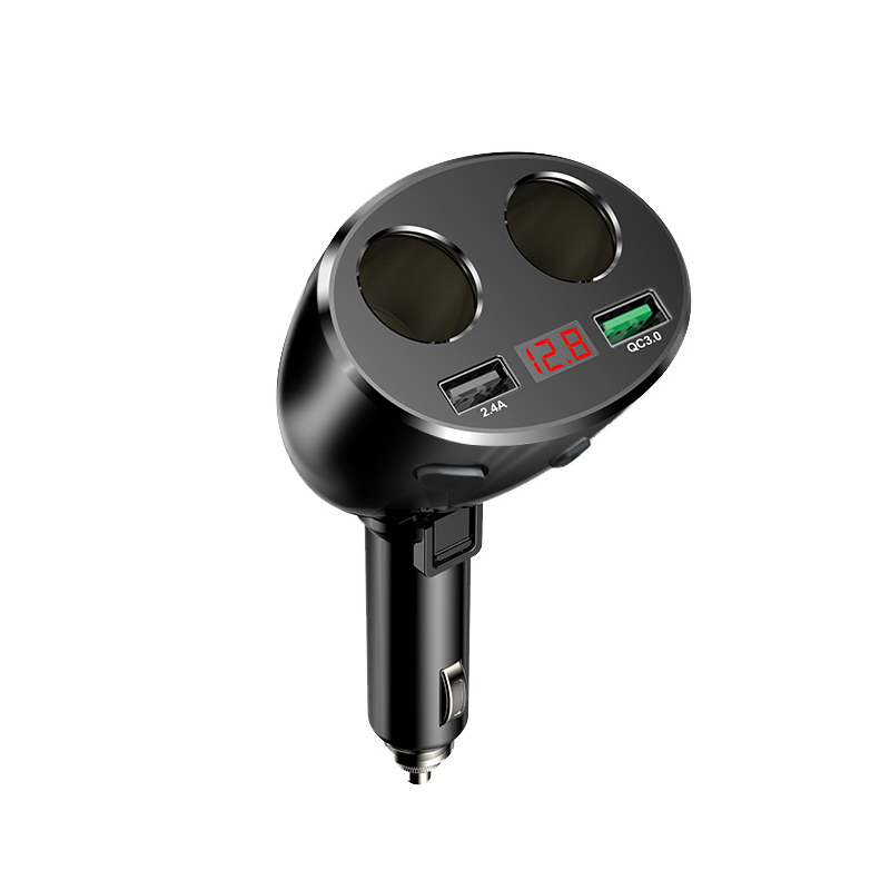 纽曼汽车载充电器快充点烟器一拖三多功能转换插头usb闪充一拖二