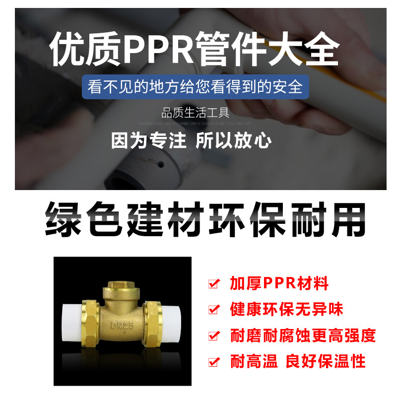 PPR双活接铜球阀热熔钢芯球阀自来水纯铜止回阀管件阀门水管开关,20(4分)双活接铜球阀,一个