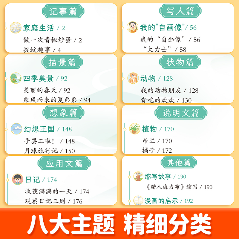 [10月新上市完整版4册]优秀作文+素材+方法+应用文 小学通用 [正版]小学生作文书大全2024年人教版同步作文三上二