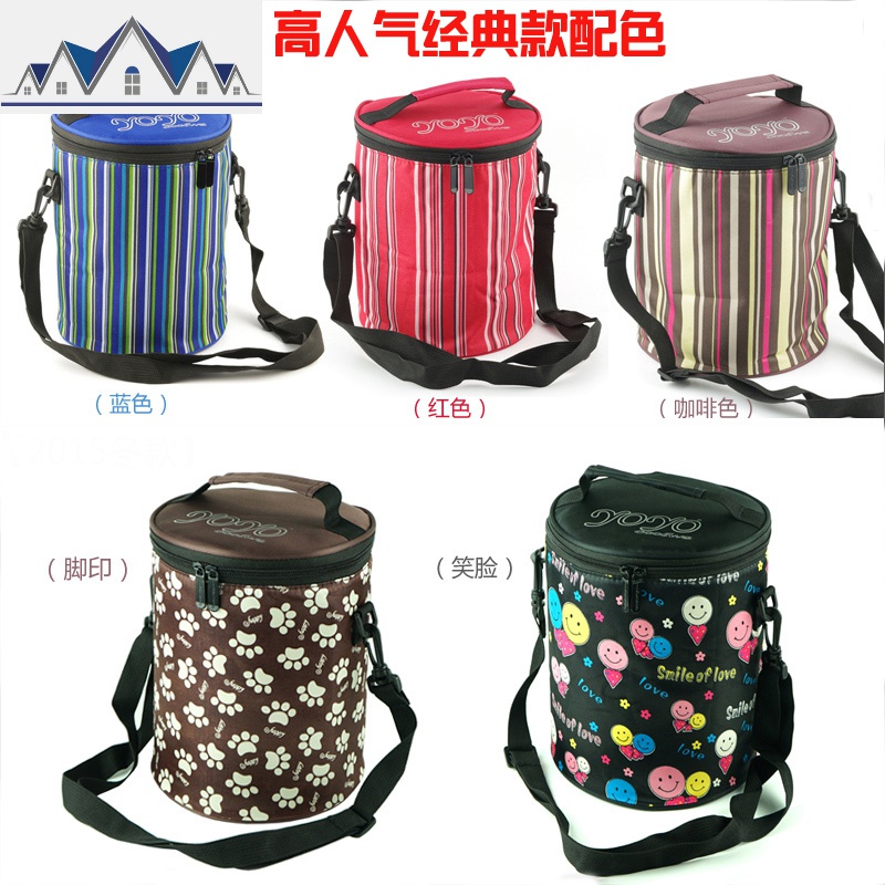 圆形饭盒袋大号手提装保温桶袋子加厚铝箔保温袋便当包防水带饭包 三维工匠收纳袋高清大图