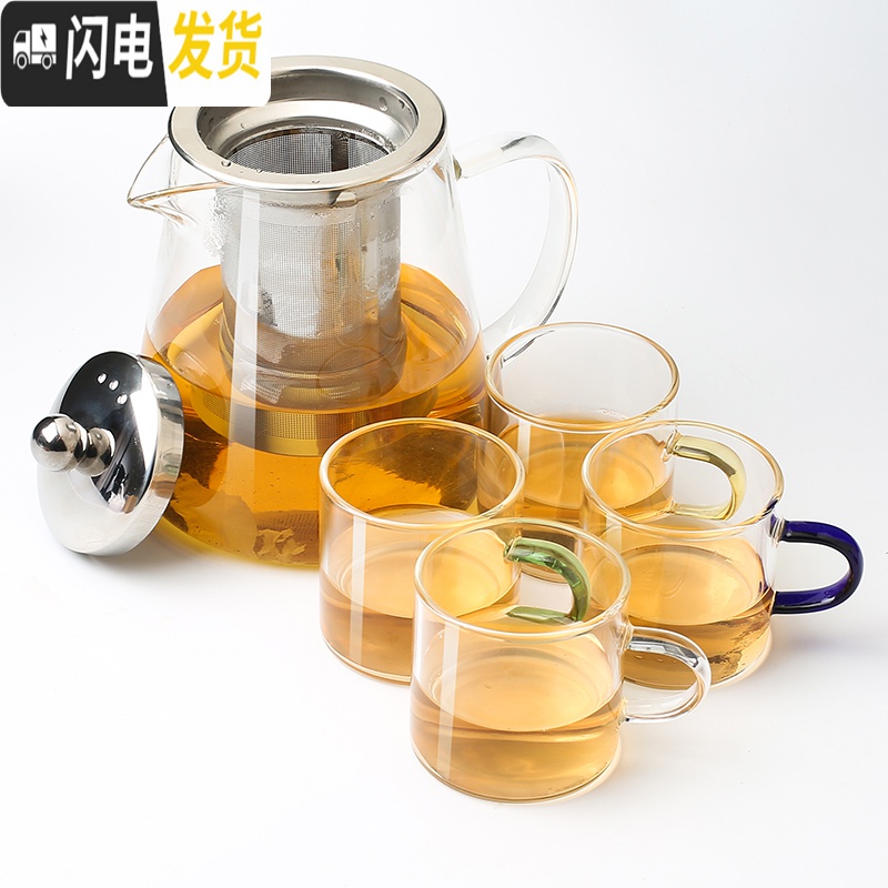 三维工匠耐热玻璃茶壶 家用带茶杯套装泡水壶小茶具过滤花茶壶单壶 泡茶壶 玻璃茶壶450m高清大图