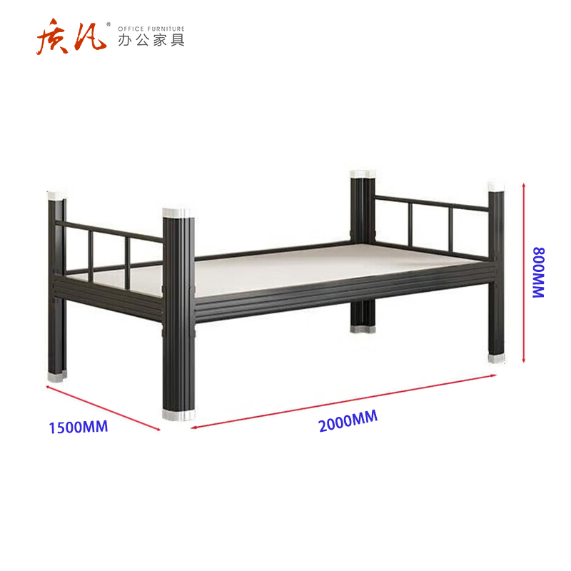 质凡黑色钢制单层床宿舍床2000*1500*800mm高清大图