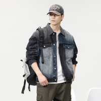 JEEPSPIRIT牛仔服男秋冬新款时尚设计感拼接牛仔夹克帅酷外套男装 3XL 黑色