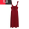 YIBUSHENG酒红色系带荷叶边吊带连衣裙女季纯欲风性感中长款收腰a字裙子
