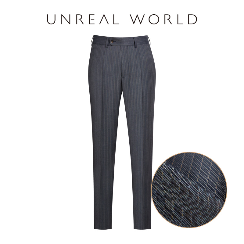 尘界深灰色条纹西裤男羊毛混纺商务绅士修身无褶时尚坠感锥形裤子 深灰色条纹 31(2尺4)