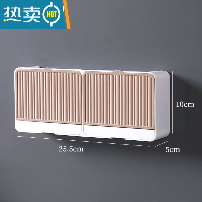 敬平肥皂盒免打孔带盖香皂盒沥水双格大号卫生间翻盖学生宿舍洗衣皂盒 【横款】大号双格卡其