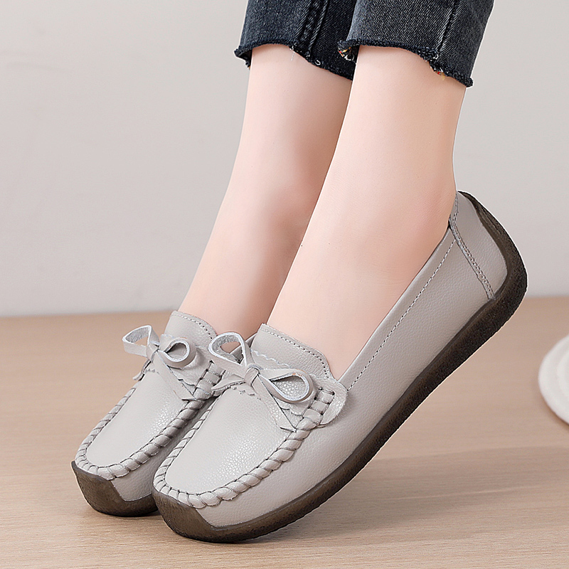 木林森女鞋地真皮女士新款小皮鞋女鞋子新款乐福鞋英伦