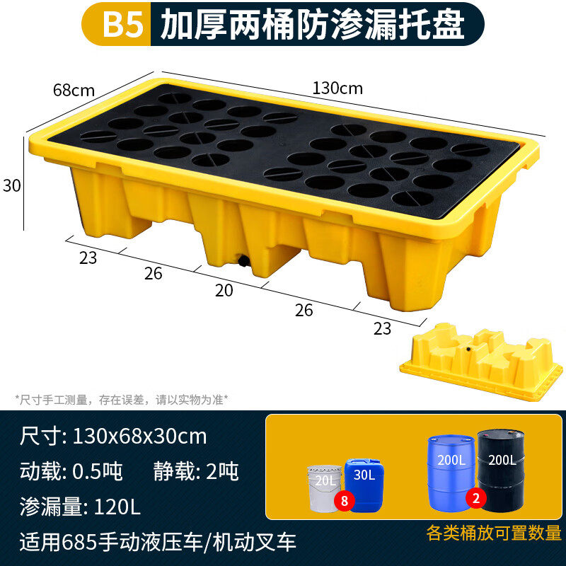 锦北防渗漏托盘油桶防泄漏托盘危化品液体塑料接油盘B5-130*68*30cm高清大图