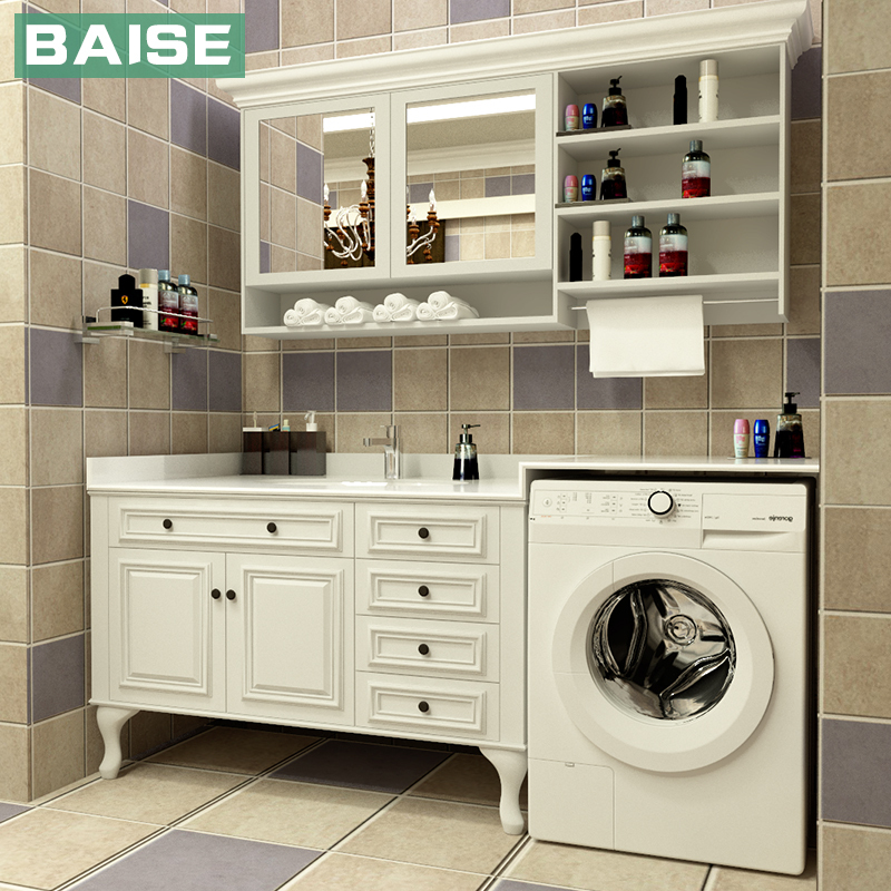 苏宁放心购美式洗衣柜组合卫生间实木洗漱台北欧洗衣机伴侣多功能阳台洗脸盆A-STYLE