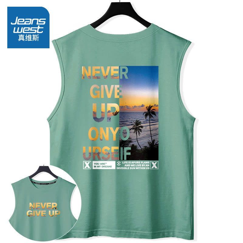 真维斯背心男夏季运动休闲大码男装纯棉吸汗坎肩潮流胖子无袖t恤图片