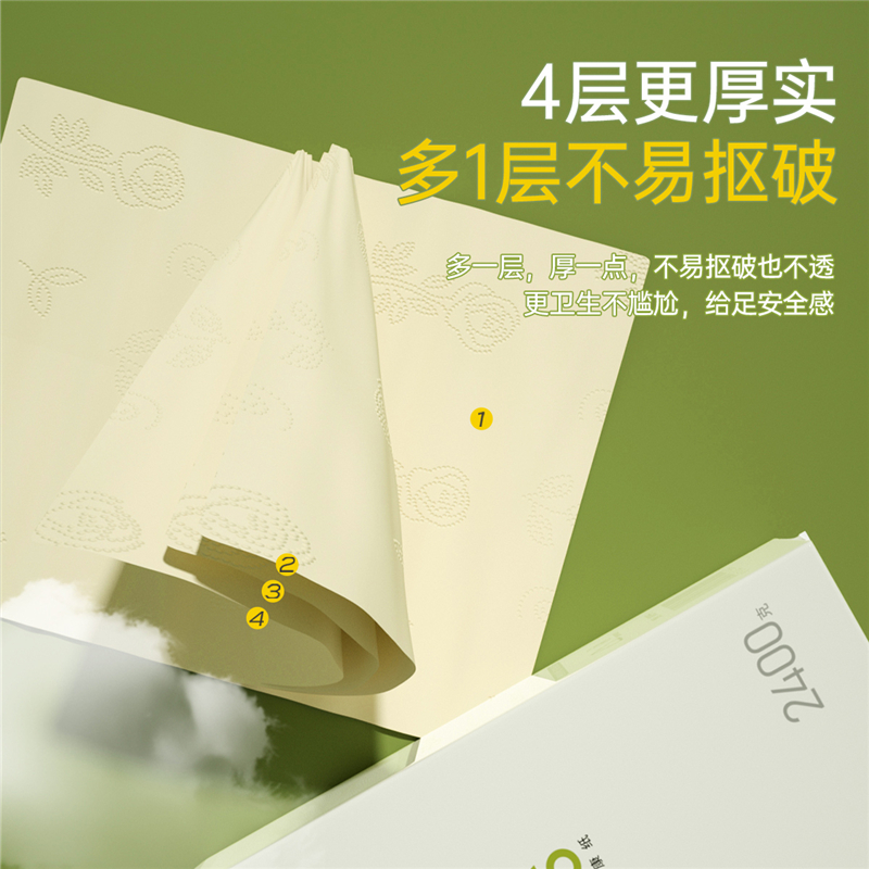 无染竹纤维大克重2400克无芯卷纸WR099 115mm*125mm 4层 100g/卷 24卷/提高清大图