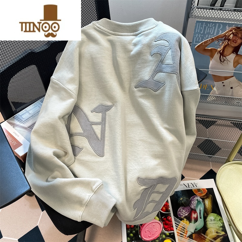 YANXU欧美潮牌oversize刺绣字母卫衣男女宽松国潮复古vibe港风上衣高清大图