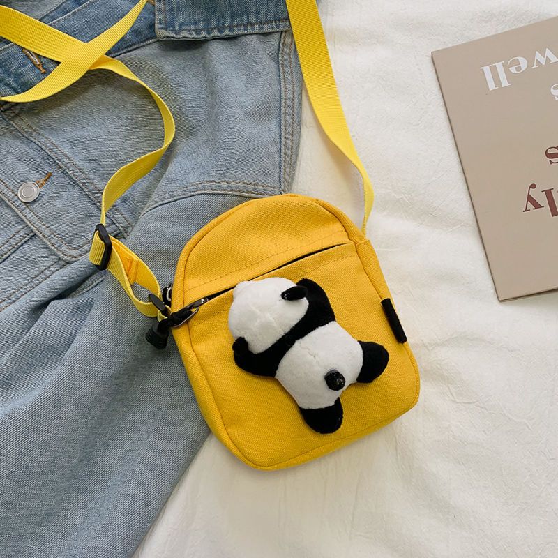 派尼美特日系原宿少女卡通熊猫帆布包ins毛绒可爱小包包ulzzang学生斜