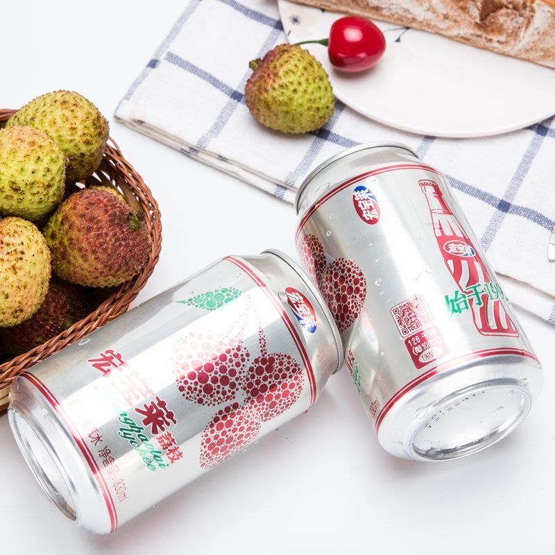 宏宝莱碳酸饮料荔枝味汽水330ml24罐整箱装