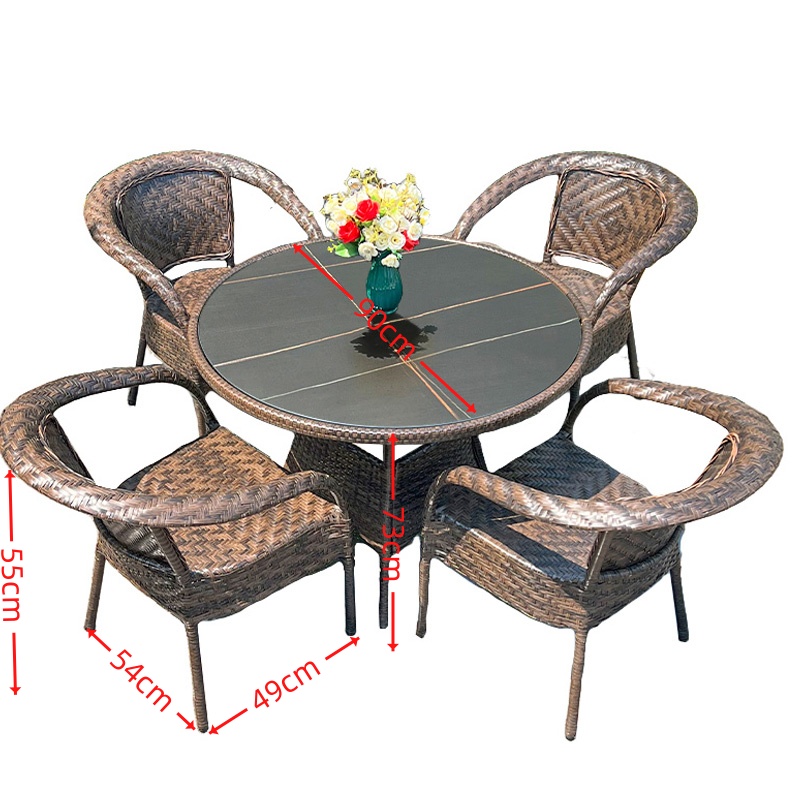 烁恒 户外桌藤椅4椅+圆桌 套