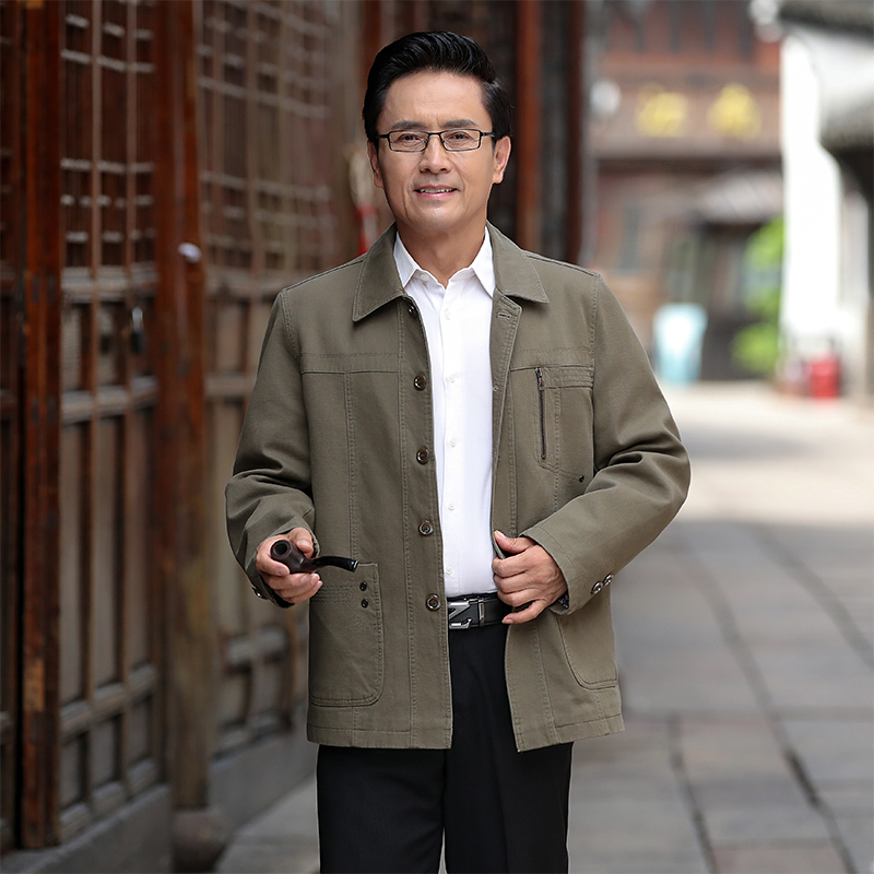 yuansu爸爸秋装外套中老年夹克男士爷爷50岁60老人宽松休闲春秋上衣