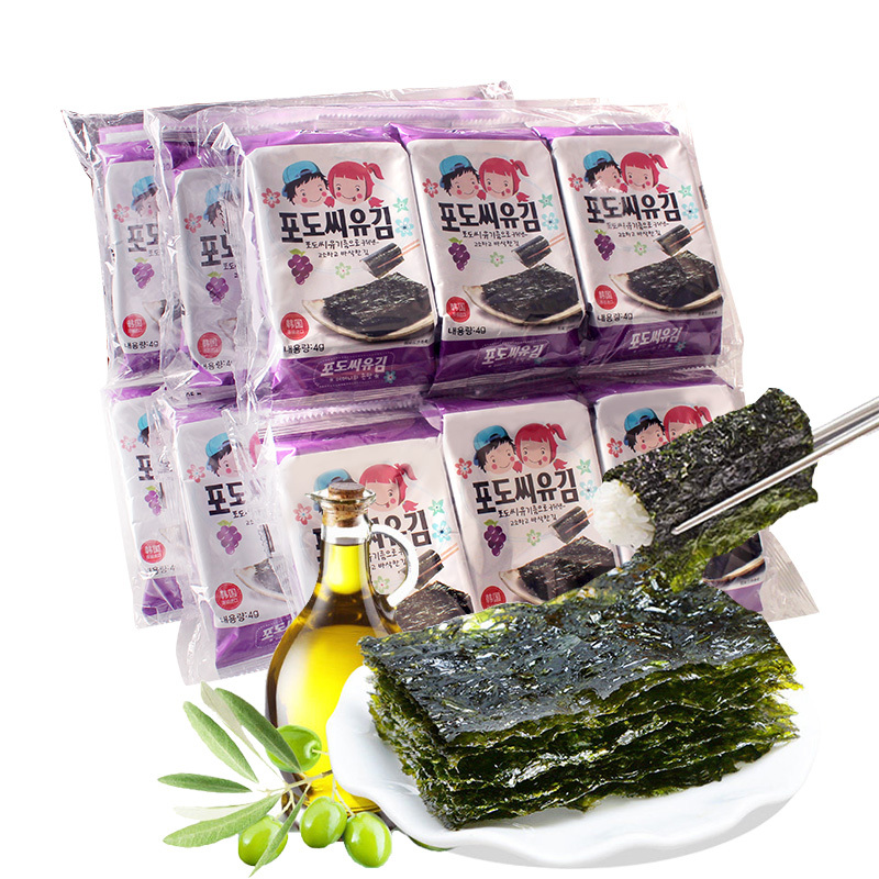 ZEK韩国进口葡萄籽油烤海苔4袋装 12g*3包/袋 紫菜寿司可用儿童辅食海味休闲零食高清大图