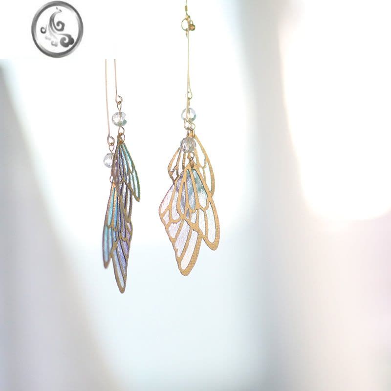 JiMi原创 金边镂空渐变布翅膀蝴蝶耳环耳夹 梦幻仙气仙女古风耳饰图片