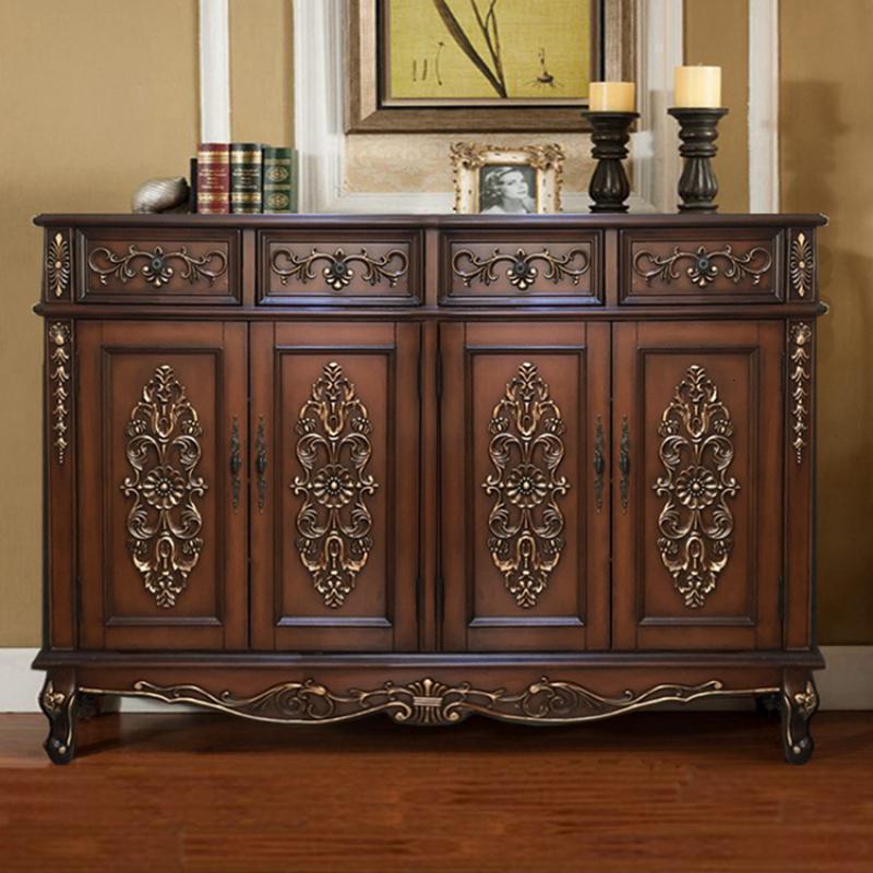 森美人欧式鞋柜实木美式厅玄关柜阳台两三四储物柜餐边柜子整装客厅 四门棕红描金162长整装