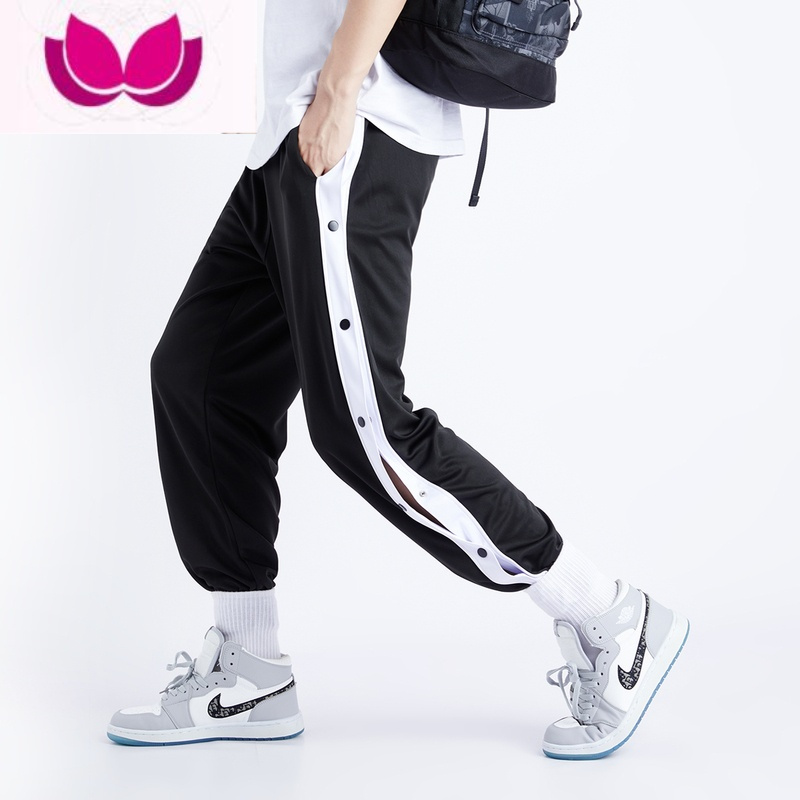 七斓美式全开扣篮球排扣裤宽松阔腿休闲运动加绒训练纽扣裤子潮男