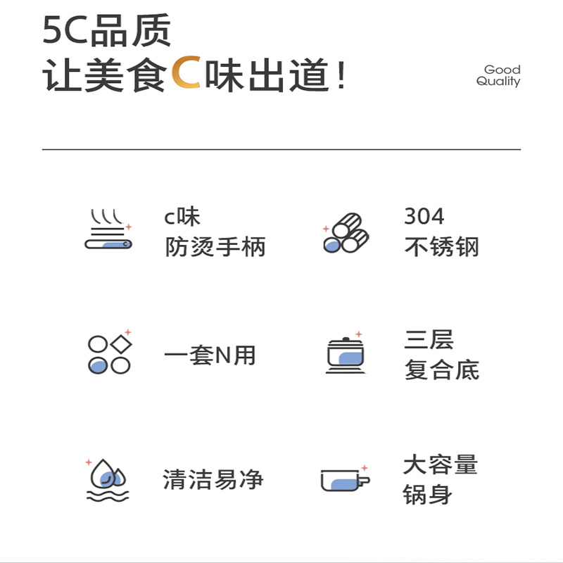 爱仕达ASD 奶锅304不锈钢18CM加厚复底辅食锅汤锅2.7L奶锅·黛丽舍系列燃气电磁炉通用 GL1918B