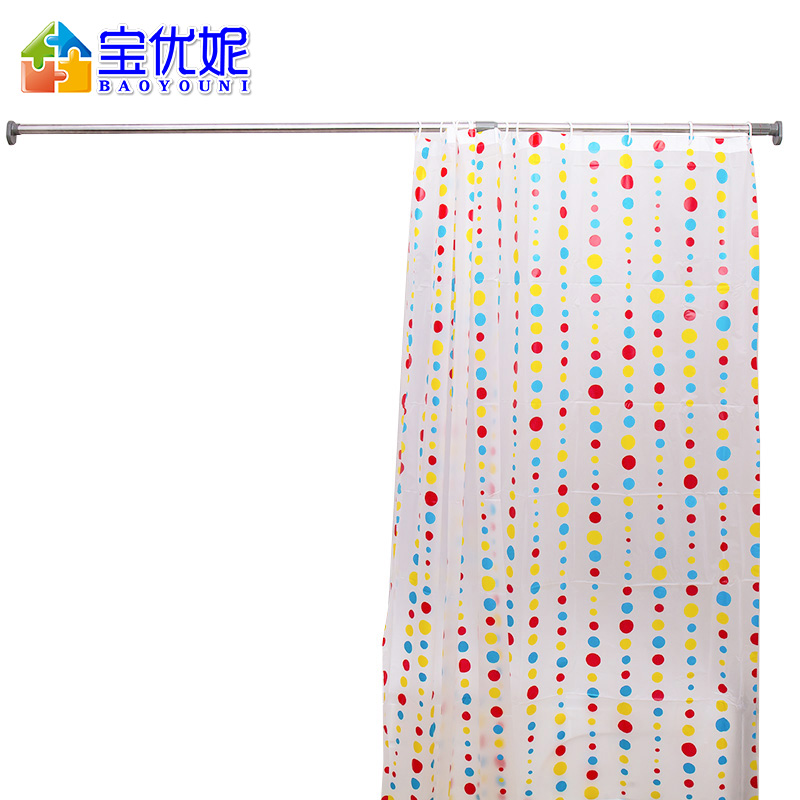 宝优妮 浴室窗帘杆套装免打孔淋浴房横杆卫生间晾衣架伸缩杆浴帘杆1个装送浴帘布 DQ0210 冷灰色高清大图