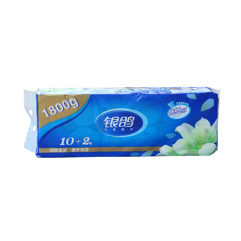 银鸽银鸽1800g空芯卷筒纸卫生纸家用厕纸3层12卷/提手纸实惠装4提