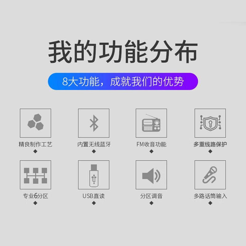 启诺QN-2000UFM 广播功放 6分区独立音量控制 蓝牙定压功放 台高清大图