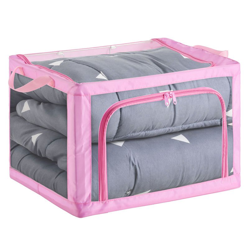 透明装衣服收纳箱布艺折叠棉被收纳盒衣柜放衣物被子整理箱子家用粉红