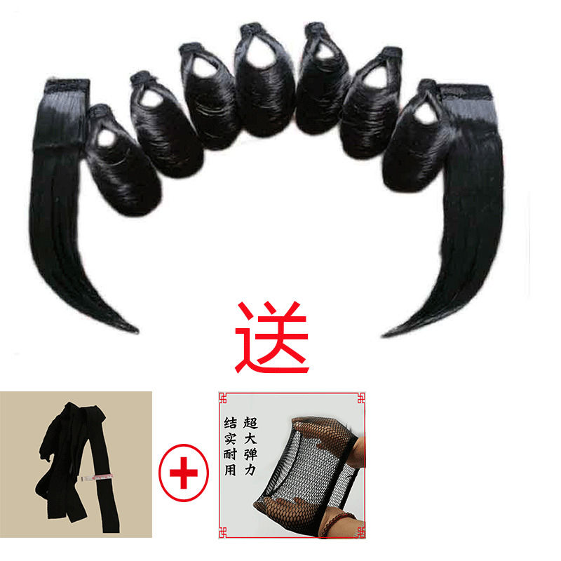 戏剧头饰用品仿真发水鬓假片子戏曲青衣花旦小姐包头京剧贴片鬓角 仿真发水鬓(成人)送发网送绑带