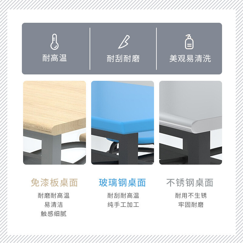 绵冠MIANGUAN餐桌学生食堂公司职员餐桌户外桌椅一体小吃店餐桌 防火板桌面 1-6高清大图