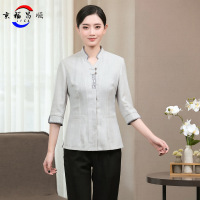 保洁工作服夏季女酒店客房宾馆物业商场清洁阿姨大码保洁服七分袖-米白色;5XL