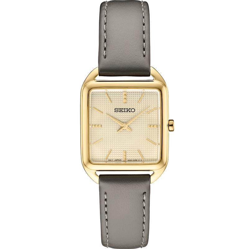 SEIKO/精工 正品代购 Essentials系列女士手表 金色饰面不锈钢浅香槟色小方表 时尚腕表