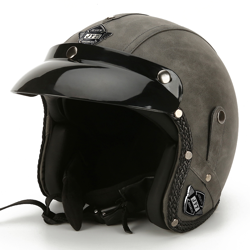 德式复古哈雷头盔男女四季机车电动摩托车3/4盔半包安全帽