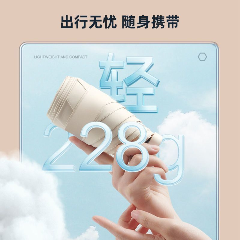 胶囊烫金太阳伞女防晒防紫外线遮阳晴雨伞两用迷你五折叠超轻小巧便携高清大图